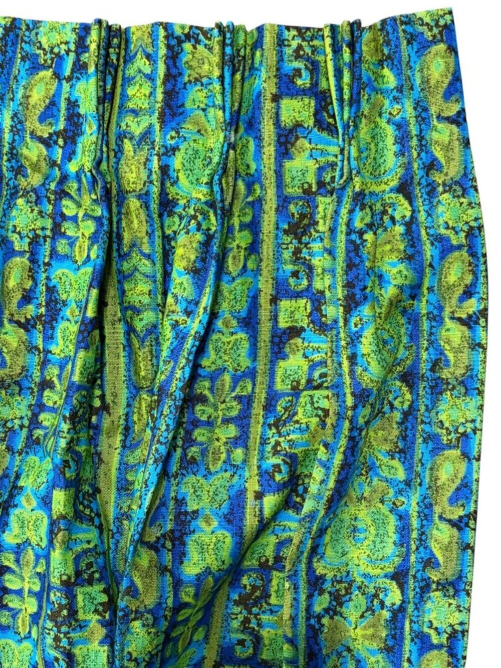 Vintage MCM Psychedelic Paisley Block Print Curtain Panel Pinch Pleats Blackout